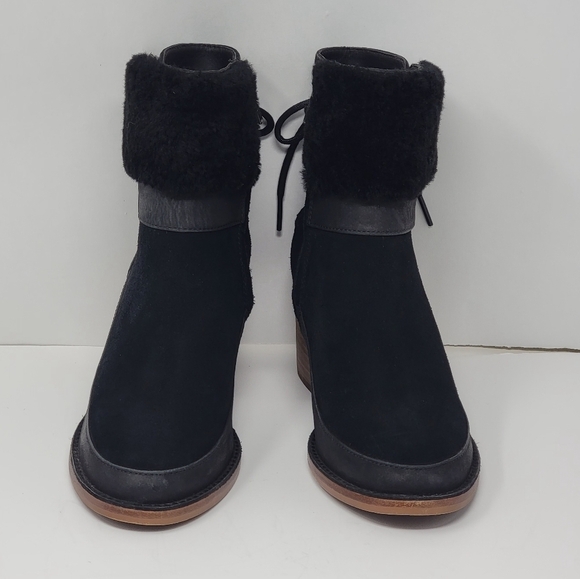 UGG Women's Wedge Block Boots Lace Up Shearling Suede 1104863 Size 6 Pre-owned - Picture 5 of 10